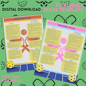 Digital Pickleball Rules Template | Digital Instant File Download | Printable | Two Color Options