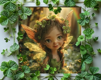 Cute Girl Fairy St. Patrick's Collection - 24 High-Res JPG Images, Magical Forest Background, Fairy Dust, Instant Download - Commercial Use
