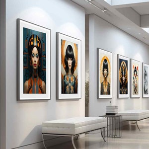 Geometric Elegance: Set of 8 Digital Artworks Showcasing Women in Symmetrical Designs in 6 Printable Poster Sizes - Digital Download