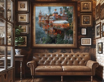 Set of 16 Steampunk Contraptions: Victorian Castles Artworks - Unique Industrial Decor - High-Res JPGs - Instant Download Commercial Use