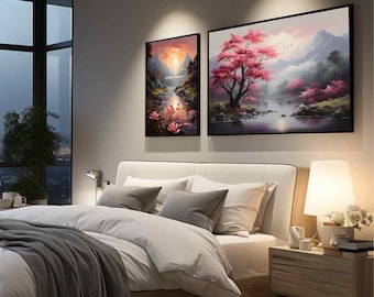 Nature's Serenity: Set of 8 Digital Artworks Featuring Serene Landscapes in 6 Printable Poster Sizes - Digital Download