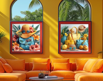 Summer Bags & Hats Art Prints: 8K Resolution (Digital Download)