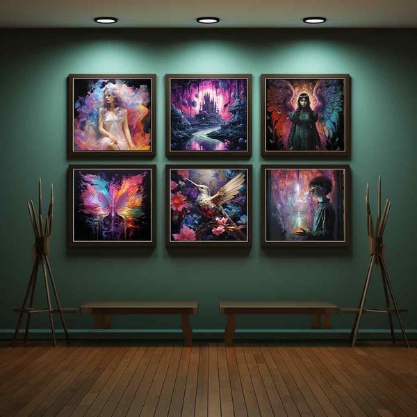 Captivant Dreamscape : Une collection envoûtante de 12 arts numériques opalescents et éthérés - Art mural imprimable - Téléchargement numérique