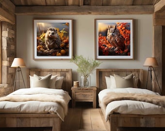 Autumn Wildlife Encounters - Set of 8 High-Res 16K JPG Images - Owl, Squirrel, Dormouse, Red Fox, Wolf - Commercial Use - Digital Download