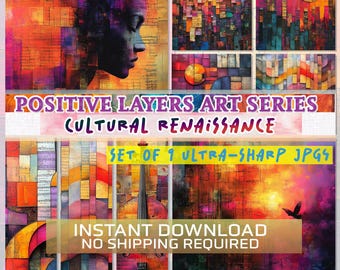 Renaissance Abstract Art Prints: Cultural Layers, Set of 9 (Digital Download)