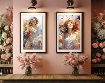 Ethereal Floral Essence: Set of 8 Digital Watercolor Art Celebrating Feminine Beauty in 6 Printable Poster Sizes - Digital Download