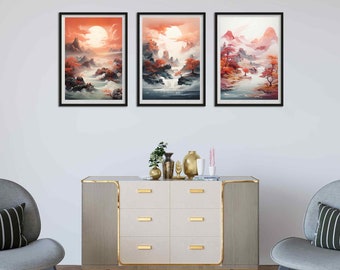 Enchanting Landscapes - Set of 12 Captivating Generative Landscapes in 6 Poster Sizes- Gallery Set - Printable Wall Arts - Digital Download