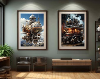 Steampunk Contraptions Digital Art Collection - 8 High-Res JPG Images in 5 Poster Sizes - Gallery Set - Wall Arts - Digital Download