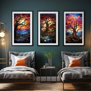 Set med 8 högupplösta JPG-bilder i 5 posterstorlekar med Livets träd-effekt - Galleriset - Väggkonst - Digital nedladdning