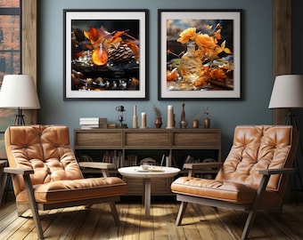 Autumn Fall Vibrant Still Life - Set of 12 High-Res JPG Images - Autumn Candles, Pumpkins and Leaves - Commercial Use - Digital Download