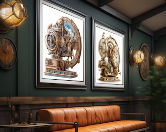 Set of 16 Steampunk Clockworks Contraptions - Intricate High Res Victorian Style Digital Art Flat JPGs - Instant Download Commercial Use
