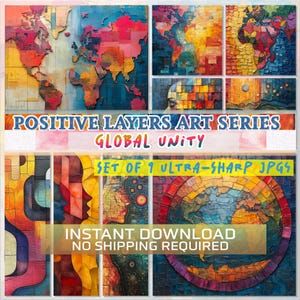 Positive Layers Art Series - Global Unity Digital Art Set of 9 Ultra-Sharp JPGs - Abstract Culture Diversity Instant Download Commercial Use