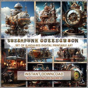 Steampunk Contraptions Digital Art Collection - 8 High-Res JPG Images in 5 Poster Sizes - Gallery Set - Wall Arts - Digital Download