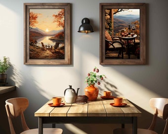 Set of 24 High-Res Digital Art Ready to Print - Autumn and Thanksgiving Scenes in 5 Frame Sizes - Gallery Set - Wall Arts - Digital Download