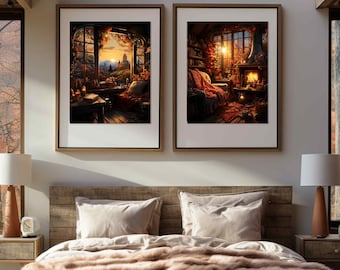 Cozy Autumn Indoor Scenes - Set of 8 High-Res JPG Images in 5 Frame Sizes - Gallery Set - Wall Arts - Digital Download