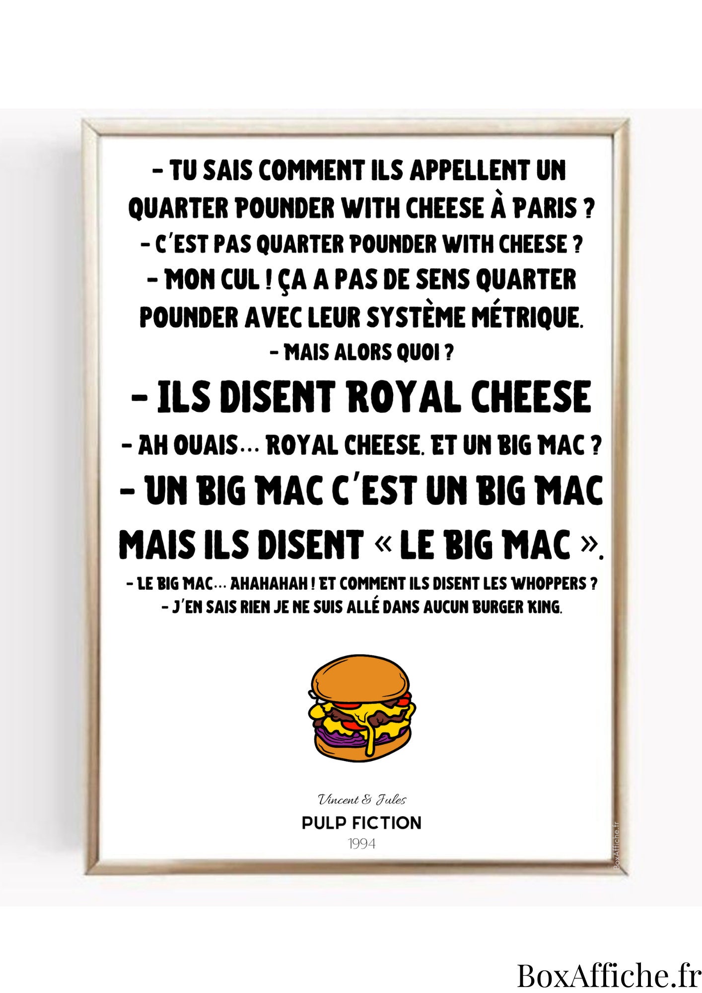 Affiche Cinéma - Pulp Fiction Le Big Mac Réplique Culte Idée Cadeau Anniversaire Box Office Envoi Ra