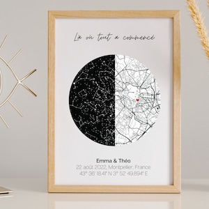 On Photo Paper: Star and City Map to personalize - Couple Poster