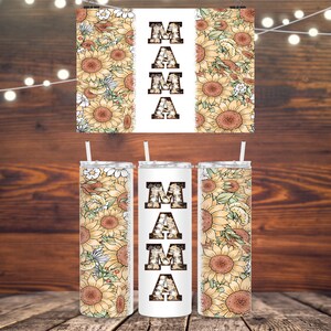 Mama Sunflower Print Skinny Tumbler, Drinkware, Coffee Cup, Gift Idea, Gift for Her, Mother&#39;s Day Gift, Gift for Mom