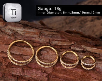 18G Gold Titanium CZ Double Hoop Nose Ring-Nose Piercing-Cartilage Earring-Helix Hoop-Minimalist Earring-Tragus Hoop-Conch Hoop-Gift For Her