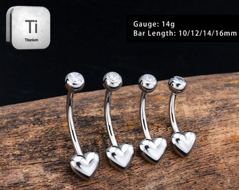 14G Titanium Belly Ring-Internally Threaded Belly Bar-Heart Belly Button Ring-Curved Barbell-10-16mm Belly Barbell-Navel Bars-Gift For Her