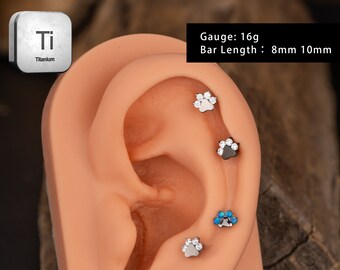 16G Titanium Internally Threaded Earrings-Paw Labret Studs-Cartilage Earrings-Nose Studs-Flat Back Helix Earring-Conch Earring-Gift For Her