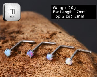 20G Implant Titanium Nose Screw-Opal Studs-Nose Piercing-L Shape Nose Studs-Cartilage Studs-Nose Ring Stud-Minimalist Jewellery-Gift For Her