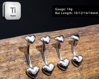 14G Titanium Belly Bar-Heart Belly Ring-Internally Threaded Belly Button Ring-Navel Jewelry-Curved Barbell-10-16mm Belly Ring-Gift For Her