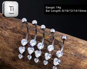 14G Titanium buik ringen-CZ buik Bar-intern schroefdraad navel Ring-hart bungelende navel Barbell-10-16mm buik Ring-cadeau voor haar