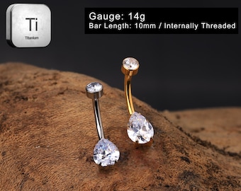 14G Titanium Teardrop CZ Belly Button Ring-Navel Ring-Belly Button Piercing-Internally Threaded-Belly Ring-Navel Piercing-Gift For Her