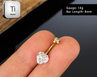 14G Titanium navelring-hart buik Bar-navel piercing-buik ring-intern schroefdraad navel ring-8-16mm buik Bar-cadeau voor haar