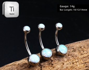 14G Titanium Belly Bar-Opal Belly Button Ring-Internally Threaded Belly Barbell-Curved Barbell-Navel Barbell-Belly Piercing Bar-Gift For Her