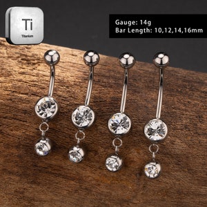 14G Implant Grade Titanium Belly Button Piercing-Externally Threaded Belly Bar-Dangle Belly Ring-Belly Button Ring-Belly Piercing-Navel Ring