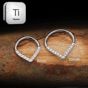 16G Titanium CZ Cartilage Hoop-V Shape Hinged Segment Ring-Septum Ring-Cartilage Earring-Tragus Hoop-Upper Lobe Piercing-Gift For Her