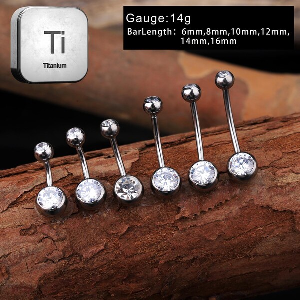 Anneau pour nombril en titane de qualité implantaire 14G - Anneau pour nombril à filetage externe - Piercing pour nombril de 6 mm à 16 mm - Anneau de piercing au nombril - Cadeau pour elle