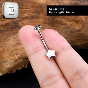 14G Titanium Belly Bars-Star-Belly Button Ring-Internally Threaded Belly Ring-Curved Barbell-10-16mm Belly Ring-Navel Barbell-Gift For Her image 6