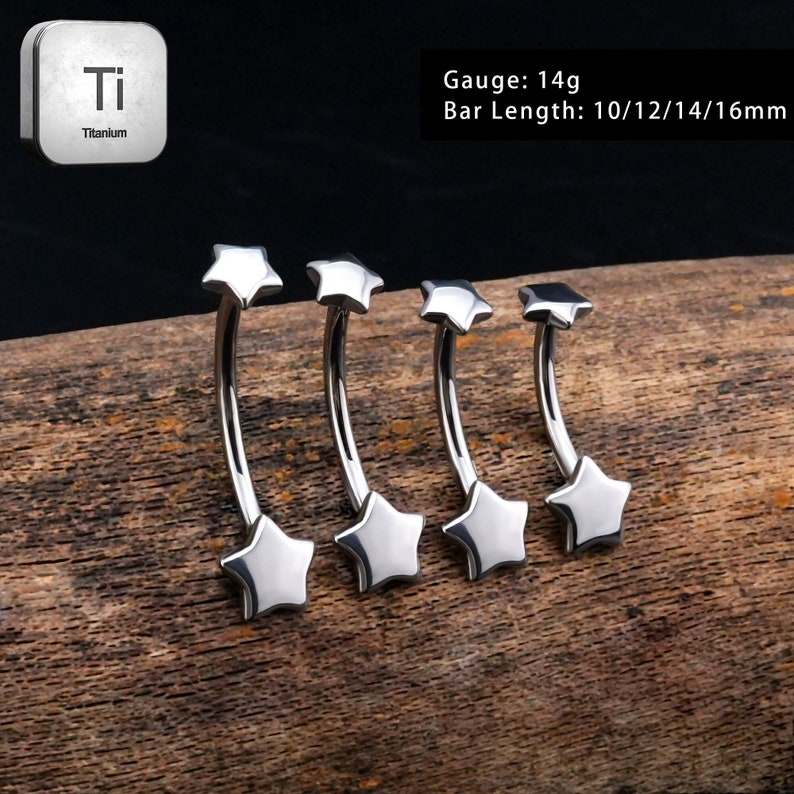 14G Titanium Belly Bars-Star-Belly Button Ring-Internally Threaded Belly Ring-Curved Barbell-10-16mm Belly Ring-Navel Barbell-Gift For Her image 1