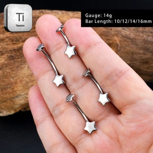 14G Titanium Belly Bars-Star-Belly Button Ring-Internally Threaded Belly Ring-Curved Barbell-10-16mm Belly Ring-Navel Barbell-Gift For Her image 2