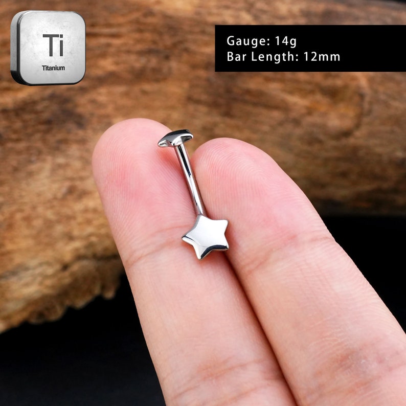 14G Titanium Belly Bars-Star-Belly Button Ring-Internally Threaded Belly Ring-Curved Barbell-10-16mm Belly Ring-Navel Barbell-Gift For Her image 4