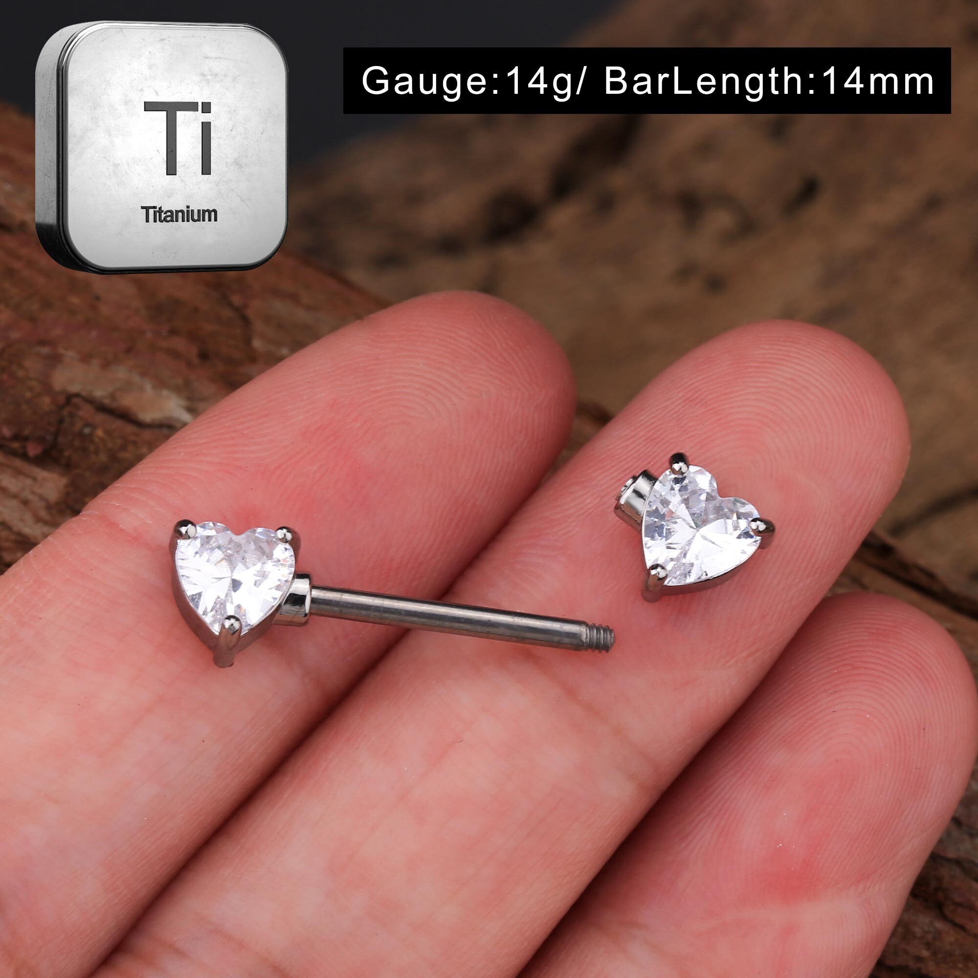 14G Heart Clear CZ Titanium Nipple Jewelry