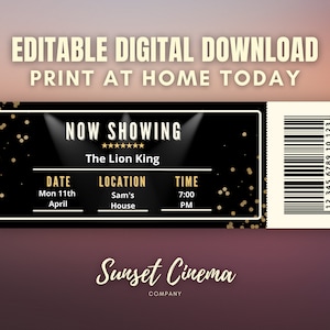 NUR DIGITALES TICKET - Digitaler Download - Filmkarte - Personalisiertes Ticket - Kinoticket - Filmparty - Partyticket - Bearbeitbares Ticket