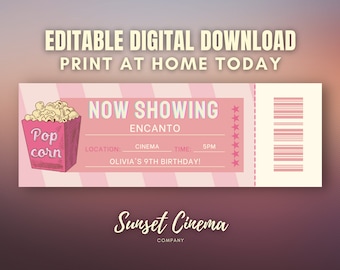 BILLET NUMÉRIQUE UNIQUEMENT - Téléchargement numérique - Billet de cinéma - Billet personnalisé - Billet de cinéma - Soirée cinéma - Billet de fête - Billet modifiable