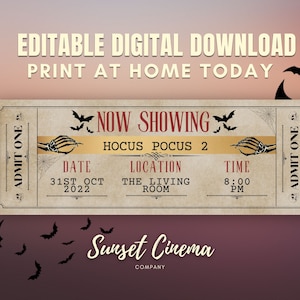 DIGITAL TICKET ONLY-Digital Download-Movie Ticket-Personalised Ticket-Cinema Ticket-Halloween Movie Ticket-Editable Ticket-Spooky Ticket