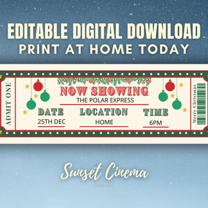 DIGITAL TICKET ONLY-Digital Download-Movie Ticket-Personalised Ticket-Cinema Ticket-Christmas Movie Ticket-Editable Ticket-Festive Ticket