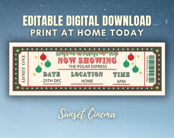 BILLET NUMÉRIQUE UNIQUEMENT-Téléchargement numérique-Billet de film-Billet personnalisé-Billet de cinéma-Billet de cinéma de Noël-Billet modifiable-Billet festif