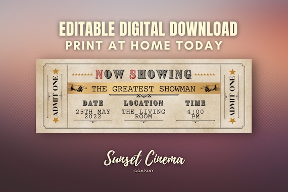 DIGITAL TICKET ONLY - Digital Download - Movie Ticket - Personalised Ticket - Cinema Ticket - Movie Party - Party Ticket - Editable Ticket
