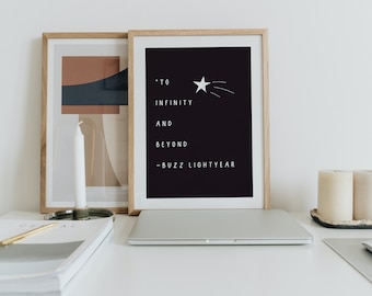 Citation de film Poster-Art mural-Art mural imprimable-Impression instantanée-Histoire de jouets-Typographie-Impression numérique-Illustration-Décoration de la maison-À l’infini et au-delà