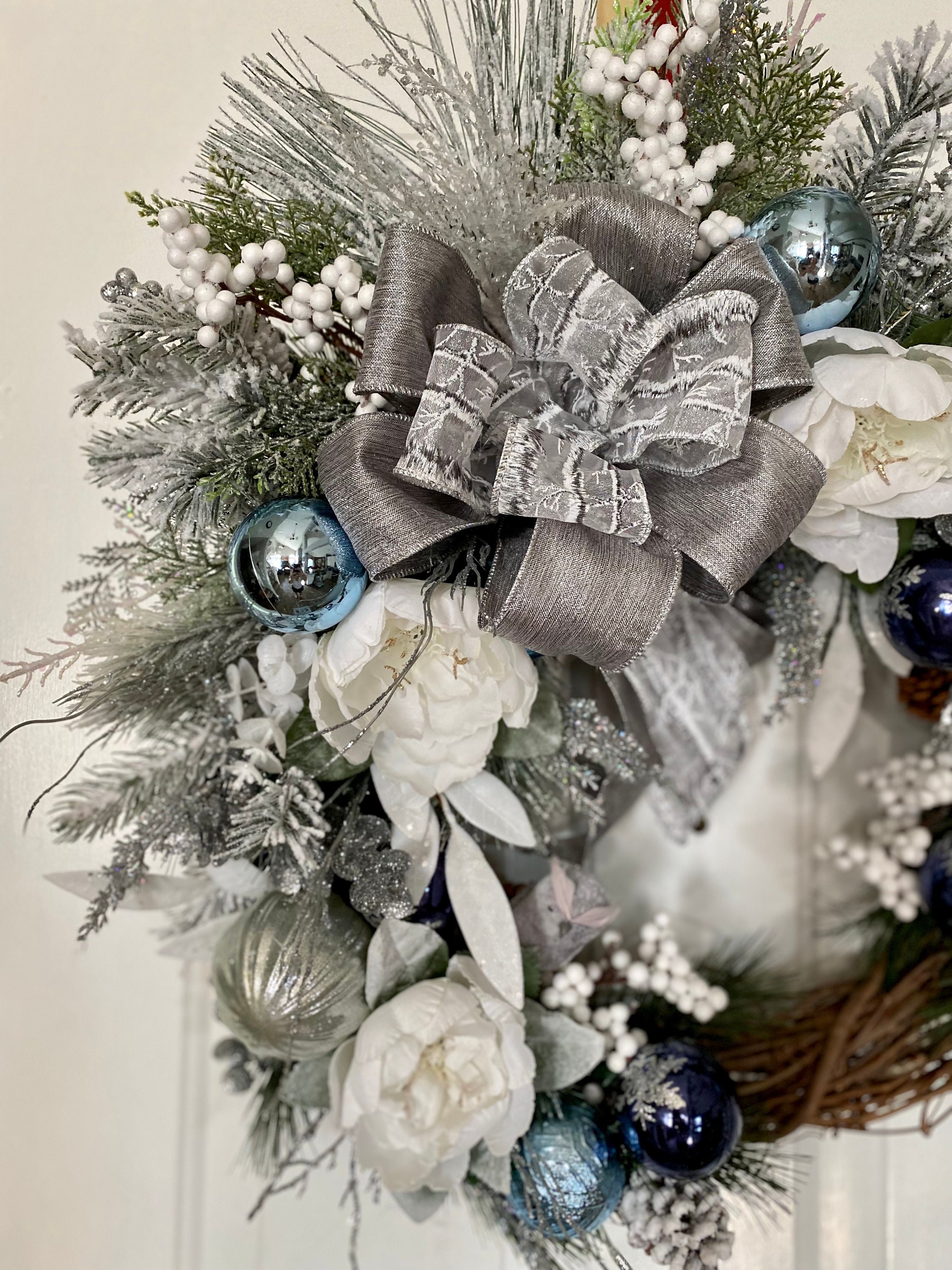 Winter Wonderland Christmas Wreath: Faux Peonies, Pine Cones