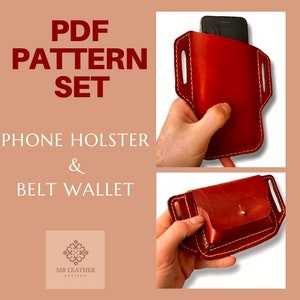 Conjunto de cuero con patrón PDF - Plantilla de soporte para teléfono - Plantilla de billetera con cinturón