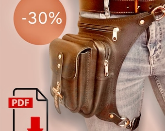 PDF Pattern Leather Leg Holster | Motorbike Bag Pattern | Belt Bag Template | Thigh Bag | Steampunk Bag Template | Holster