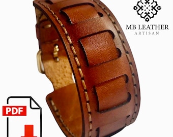 Modello PDF bracciale in pelle da scaricare Modello facile Pelle fai da te Bracciale in pelle stile Steampunk